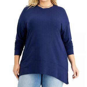 INC Women's Plus Size Side Slit Tunic Top, Indigo Sea Dark Blue, 0X